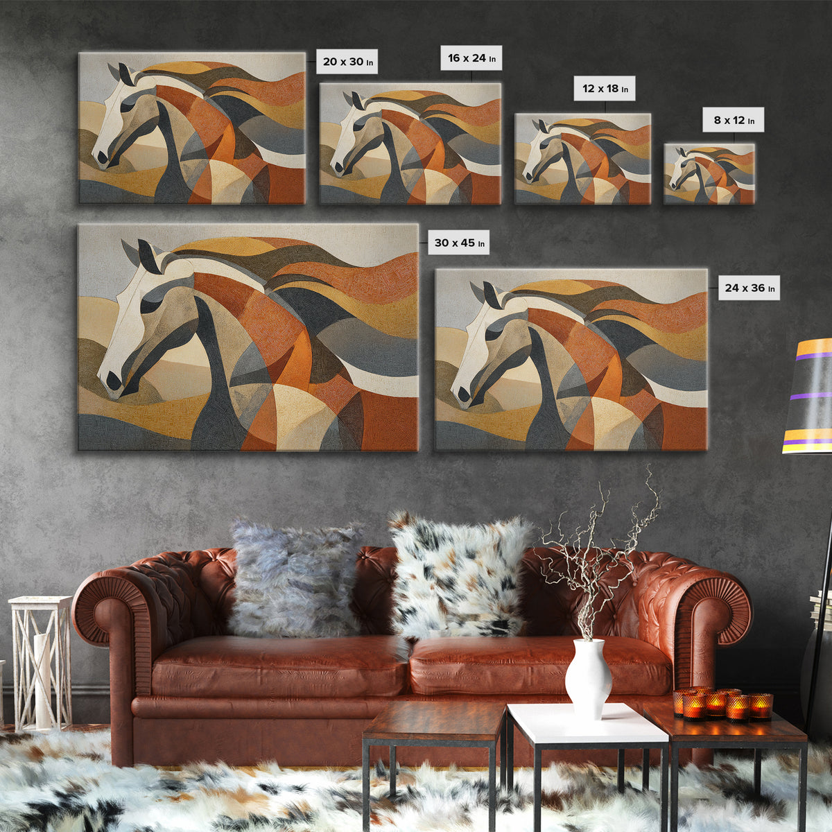 Abstract Horse Formed from Graceful Contour Canvas Print, Line Art, Art Print, Living Room Decor, Fine Art, Line, LIN-3x2-32