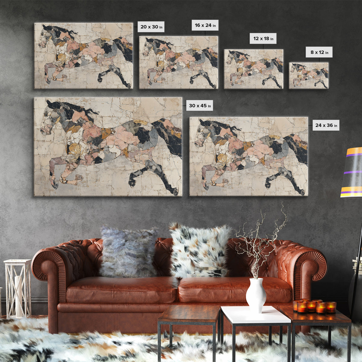 Abstract Horse Formed from Graceful Contour Canvas Print, Line Art, Printable, Living Room Decor, Abstract Art, Line, LIN-3x2-56