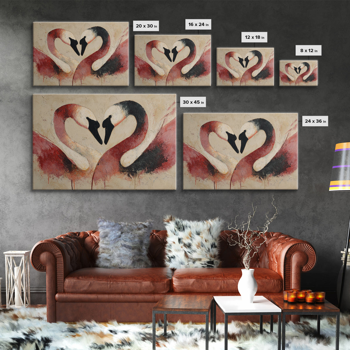 Two Swans Forming a Heart Shape Canvas Print, Line Art, Canvas Art, Living Room Decor, Fine Art, Line, Jesus Wall Art, LIN-3x2-68