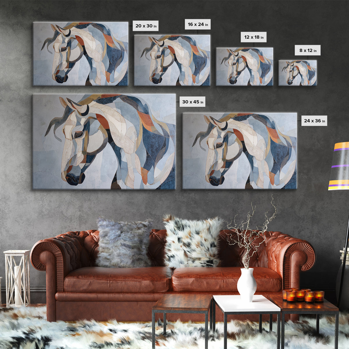 Abstract Horse Formed from Graceful Contour Framed Canvas Print, Line Art, Gallery Decor, Living Room Decor, Fine Art, Line, LIN-3x2-8