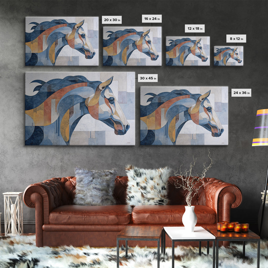 Abstract Horse Formed from Graceful Contour Framed Canvas Print, Line Art, Boho Wall Art, Living Room Decor, Abstract Art, Line, LIN-3x2-80