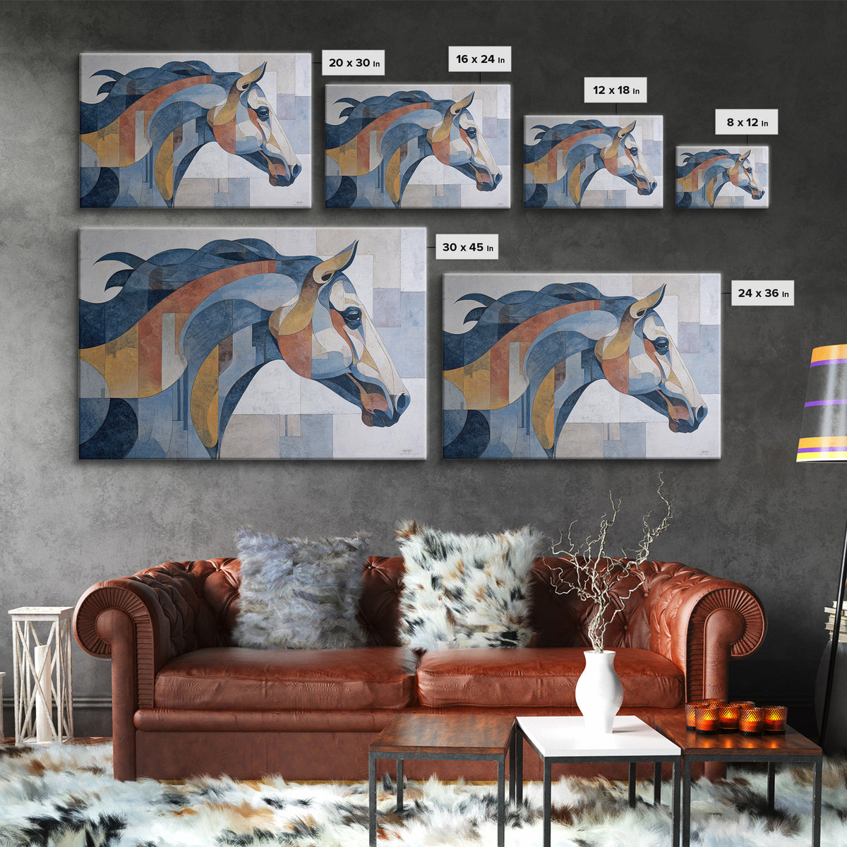 Abstract Horse Formed from Graceful Contour Framed Canvas Print, Line Art, Boho Wall Art, Living Room Decor, Abstract Art, Line, LIN-3x2-80