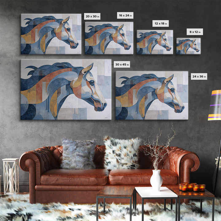 Abstract Horse Formed from Graceful Contour Framed Canvas Print, Line Art, Boho Wall Art, Living Room Decor, Abstract Art, Line, LIN-3x2-80