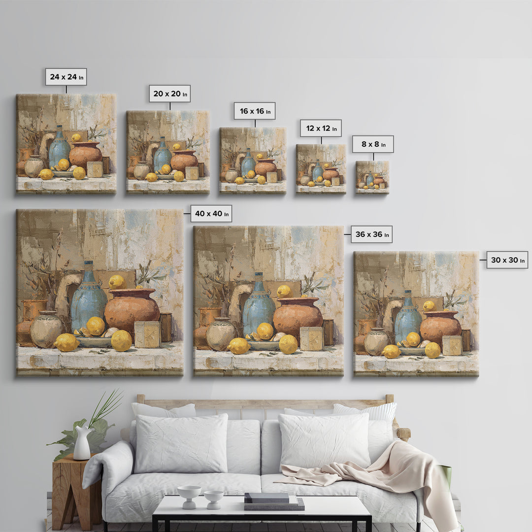 Warm Mediterranean Lemon Still Life Canvas Print, Living Room Art, Printable Art, Living Room Decor, Fine Art, Living, LIR-1x1-18