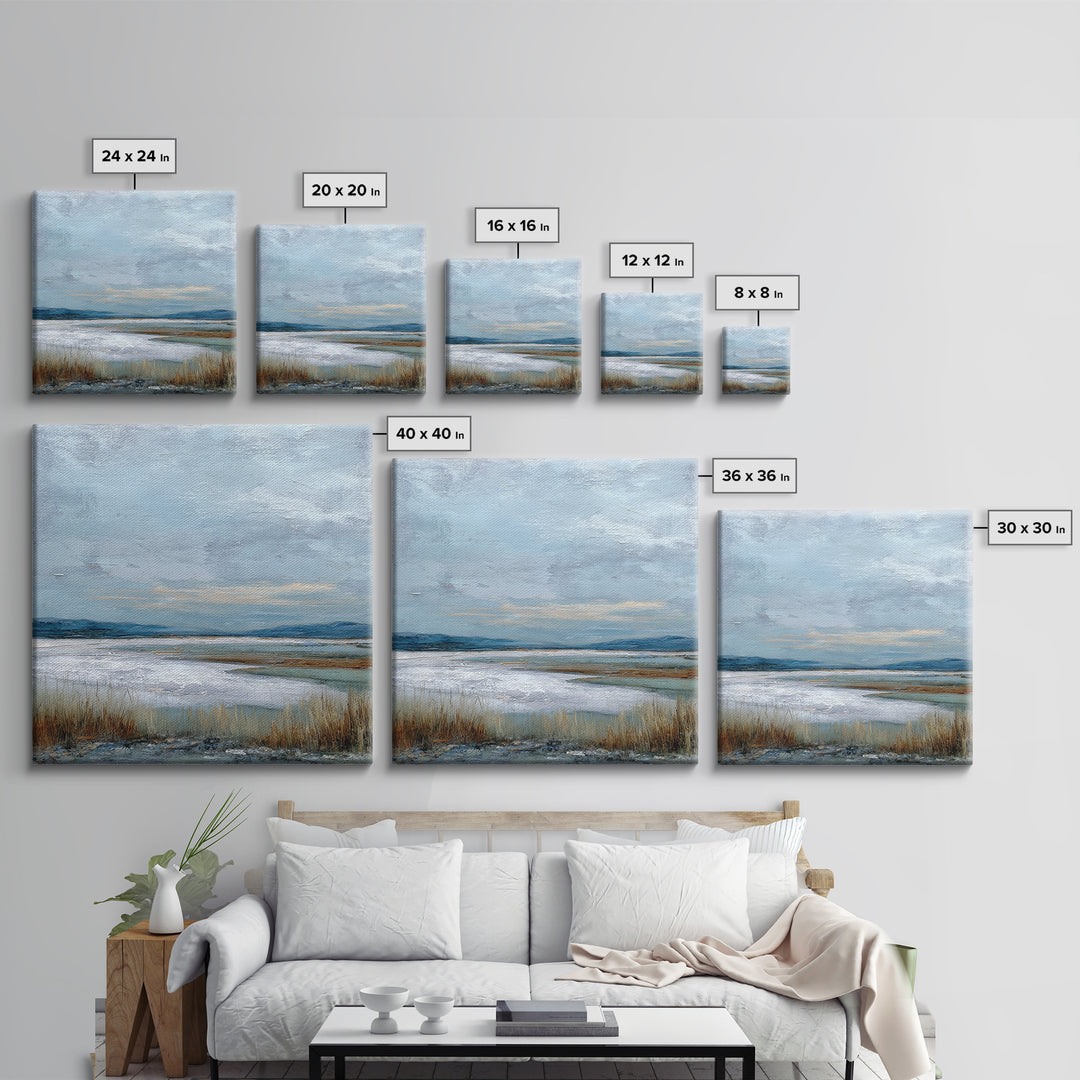 Modern Landscape with Expansive Calm Sky Framed Canvas Print, Living Room Art, Apartment Decor, Living Room Decor, Oil Painting, LIR-1x1-27