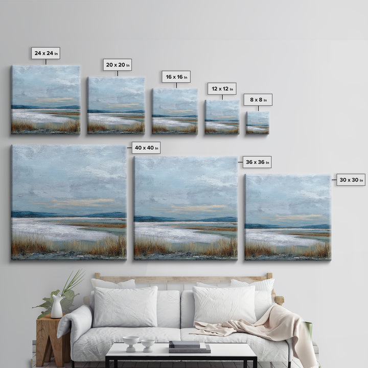 Modern Landscape with Expansive Calm Sky Framed Canvas Print, Living Room Art, Apartment Decor, Living Room Decor, Oil Painting, LIR-1x1-27