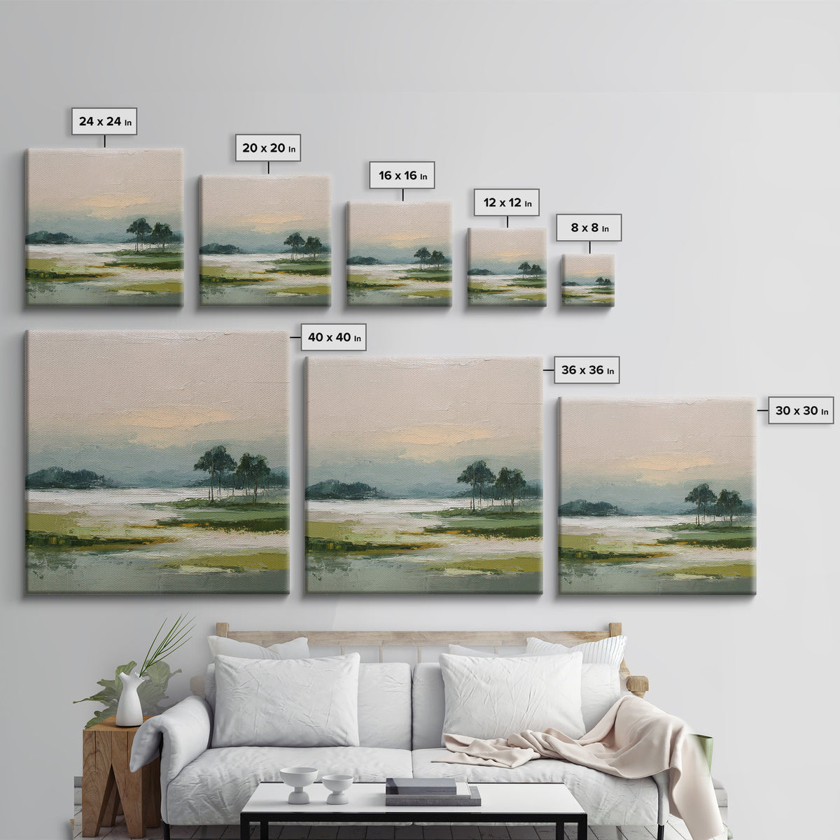Modern Landscape with Expansive Calm Sky Canvas Print, Living Room Art, Oil Painting, Living Room Decor, Fine Art, Living, LIR-1x1-3