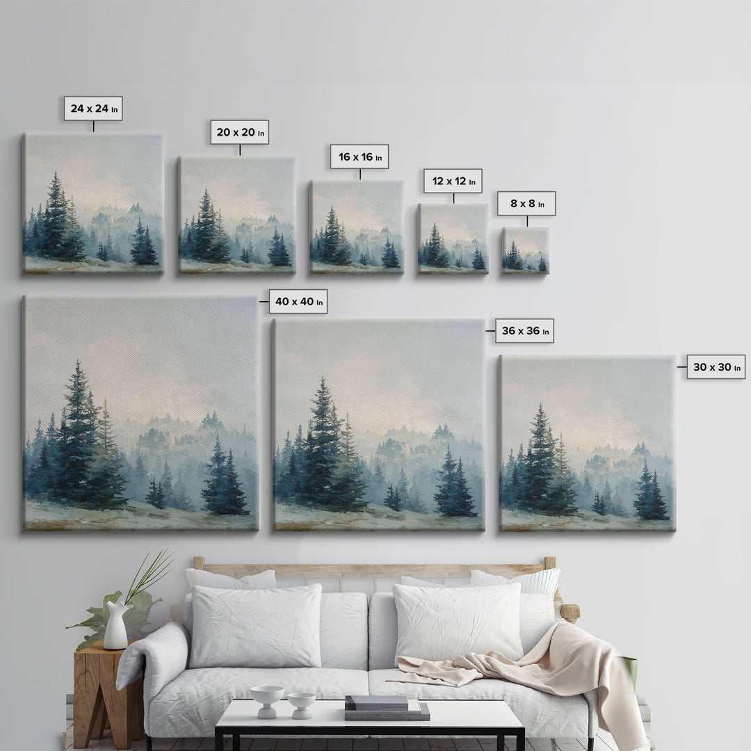 Minimal Scandinavian Forest Framed Canvas Print, Living Room Art, Boho Decor, Living Room Decor, Living, Digital Prints, LIR-1x1-37