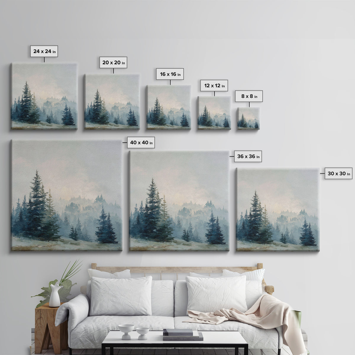 Minimal Scandinavian Forest Framed Canvas Print, Living Room Art, Boho Decor, Living Room Decor, Living, Digital Prints, LIR-1x1-37
