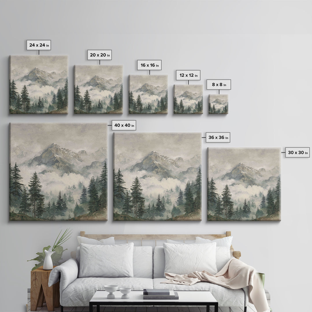 Classic Mountain Panorama for Cozy Interiors Framed Canvas Print, Living Room Art, Room Decor, Living Room Decor, Living, LIR-1x1-40