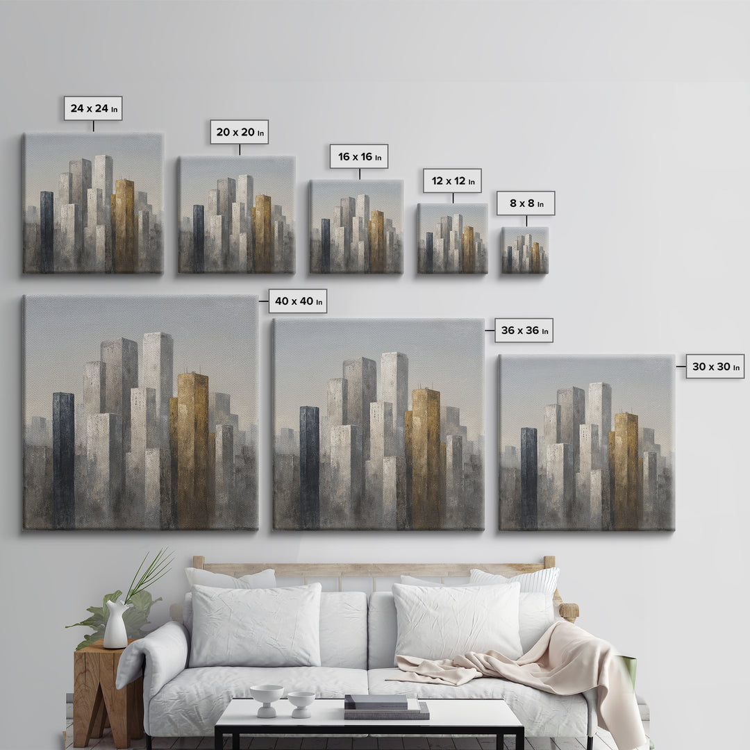 Modern City Skyline Framed Canvas Print, Living Room Art, Modern Wall Art, Living Room Decor, Fine Art, Living, LIR-1x1-46