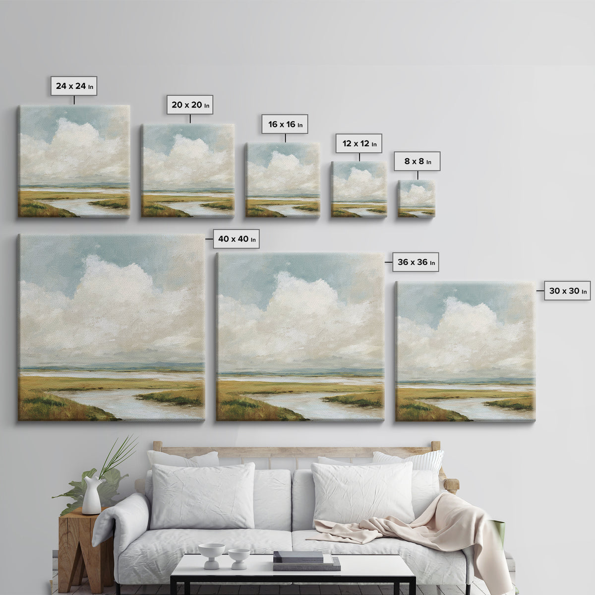 Modern Landscape with Expansive Calm Sky Framed Canvas Print, Living Room Art, Bedroom Wall Art, Living Room Decor, Living, LIR-1x1-51