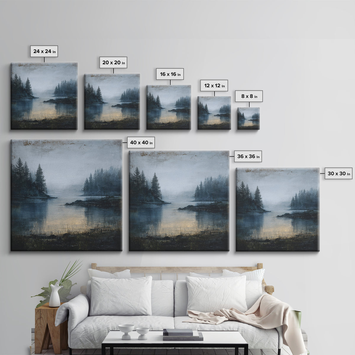 Minimal Scandinavian Forest Framed Canvas Print, Living Room Art, Boho Decor, Living Room Decor, Living, Digital Prints, LIR-1x1-61