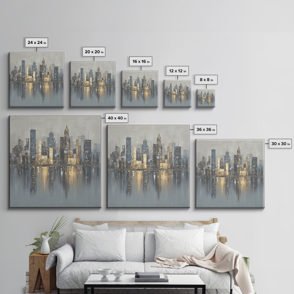 Modern City Skyline Framed Canvas Print, Living Room Art, Modern Wall Art, Living Room Decor, Fine Art, Living, LIR-1x1-70