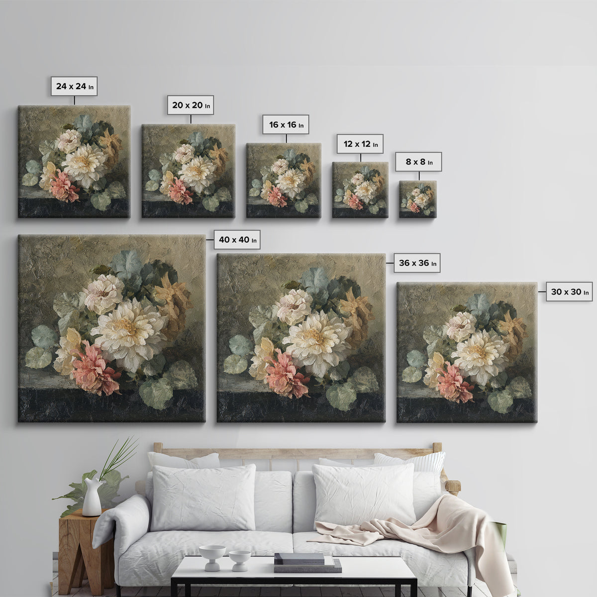 Large Floral Still Life Canvas Print, Living Room Art, Wall Decor, Living Room Decor, Oil Painting, Living, Abstract Art, LIR-1x1-81