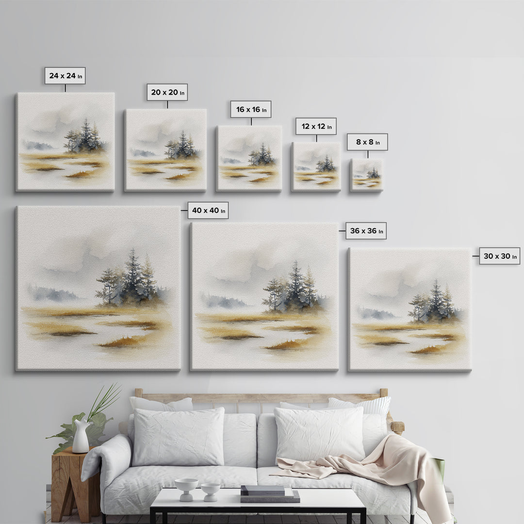Minimal Scandinavian Forest Canvas Print, Living Room Art, Minimalist Decor, Living Room Decor, Oil Painting, Living, LIR-1x1-85