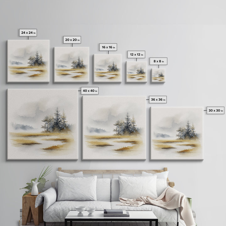 Minimal Scandinavian Forest Canvas Print, Living Room Art, Minimalist Decor, Living Room Decor, Oil Painting, Living, LIR-1x1-85