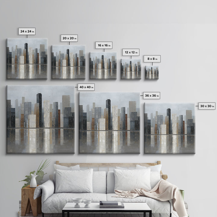 Modern City Skyline Canvas Print, Living Room Art, Modern Decor, Living Room Decor, Abstract Art, Living, Wall Decor, LIR-1x1-94