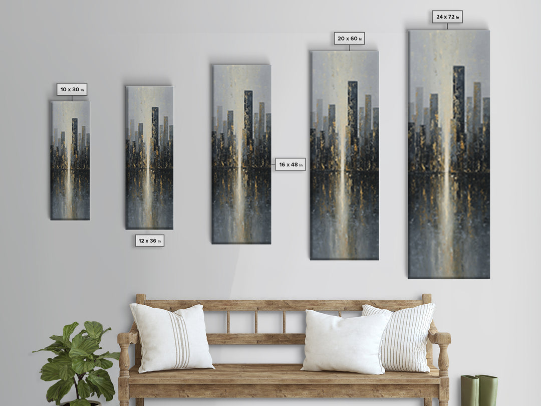 Modern City Skyline Framed Canvas Print, Living Room Art, 3 Piece Wall Art, Living Room Decor, Abstract Art, Living, LIR-1x3-34