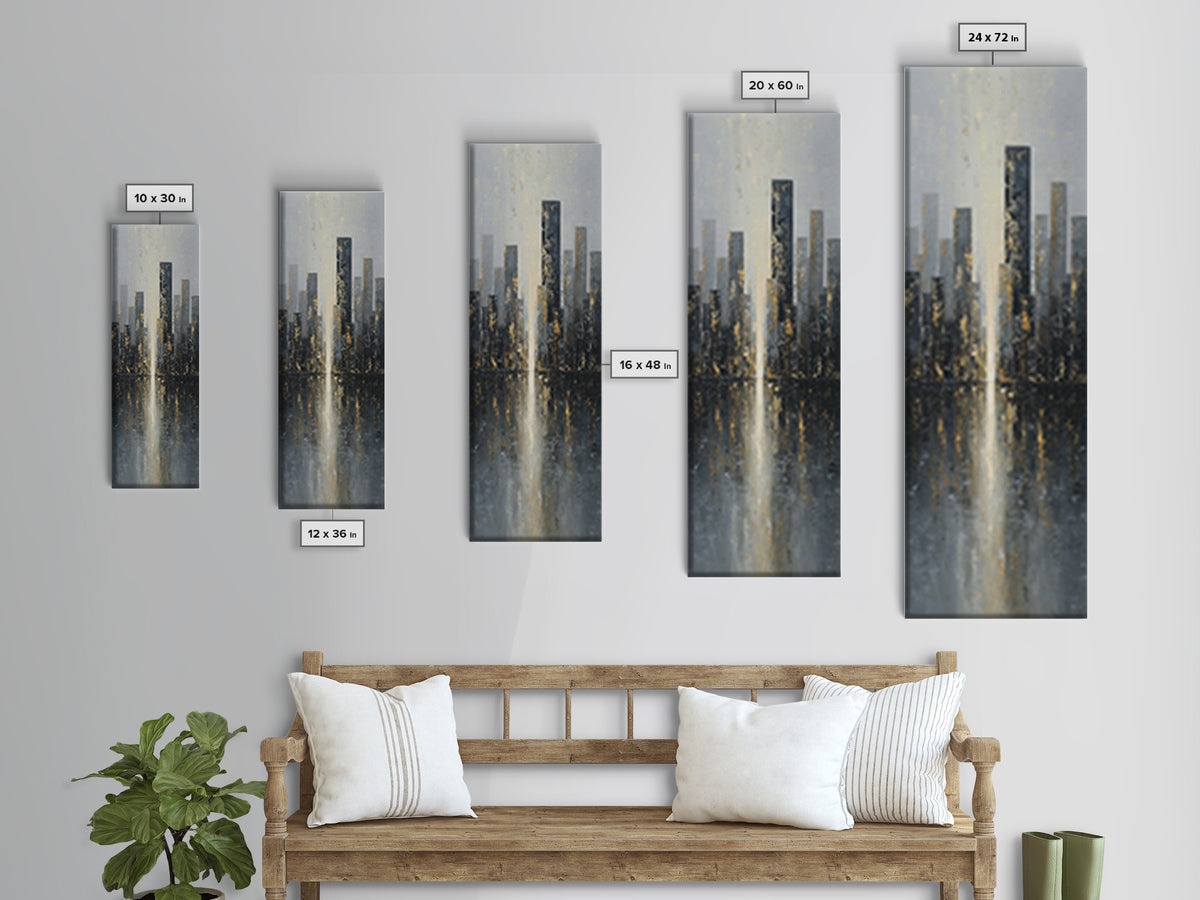 Modern City Skyline Framed Canvas Print, Living Room Art, 3 Piece Wall Art, Living Room Decor, Abstract Art, Living, LIR-1x3-34