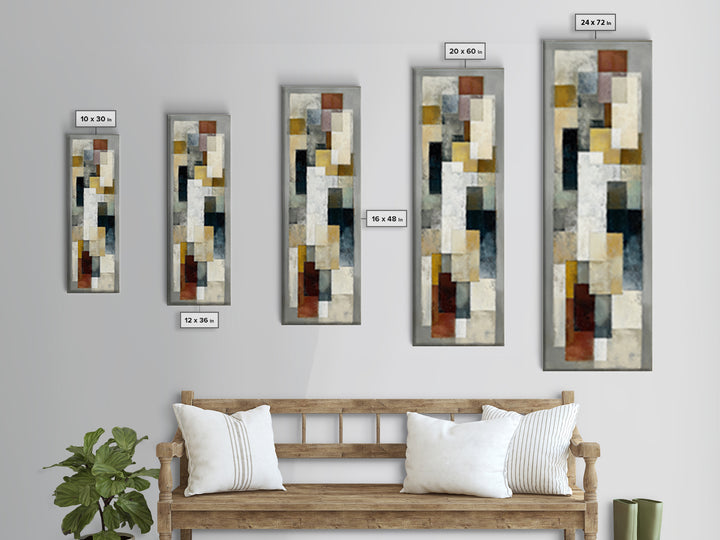Mid Century Geometric Artwork Framed Canvas Print, Living Room Art, Oversized Wall Art, Living Room Decor, Abstract Art, Living, LIR-1x3-92