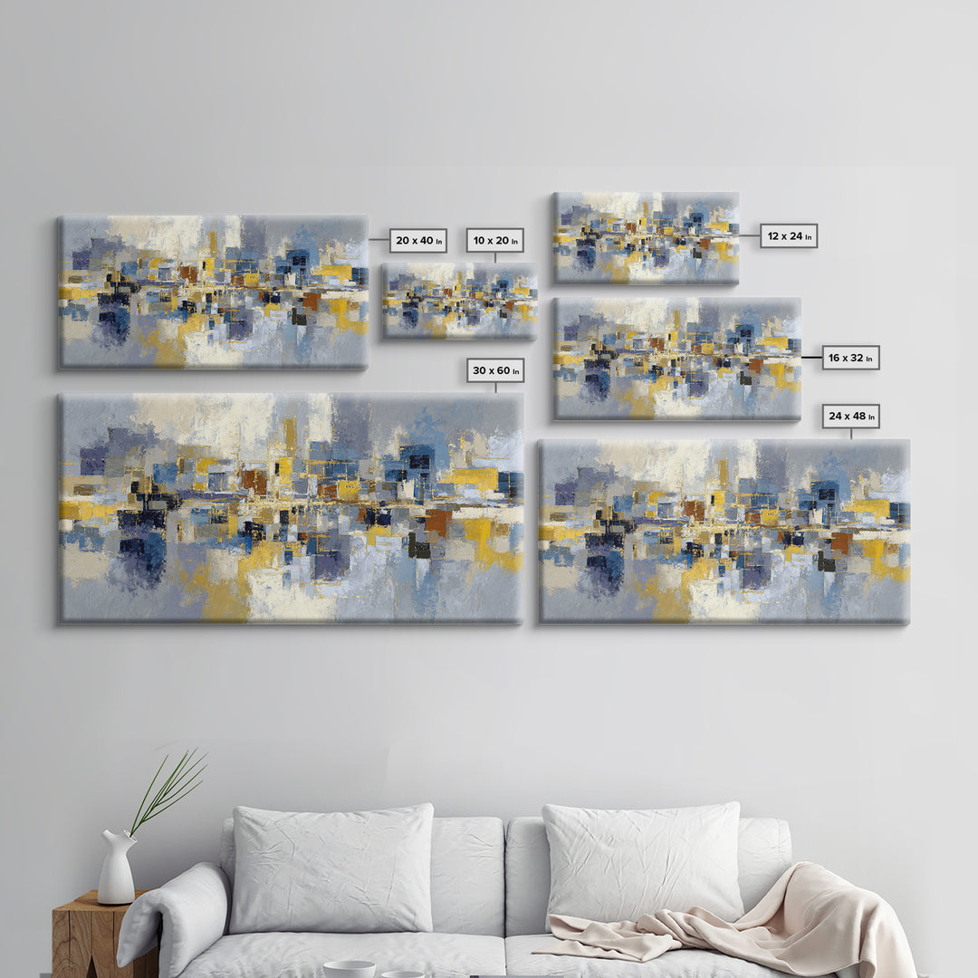 Gold Accented Abstract Brushwork Framed Canvas Print, Living Room Art, Living Room Decor, Abstract Art, Living, LIR-2x1-10