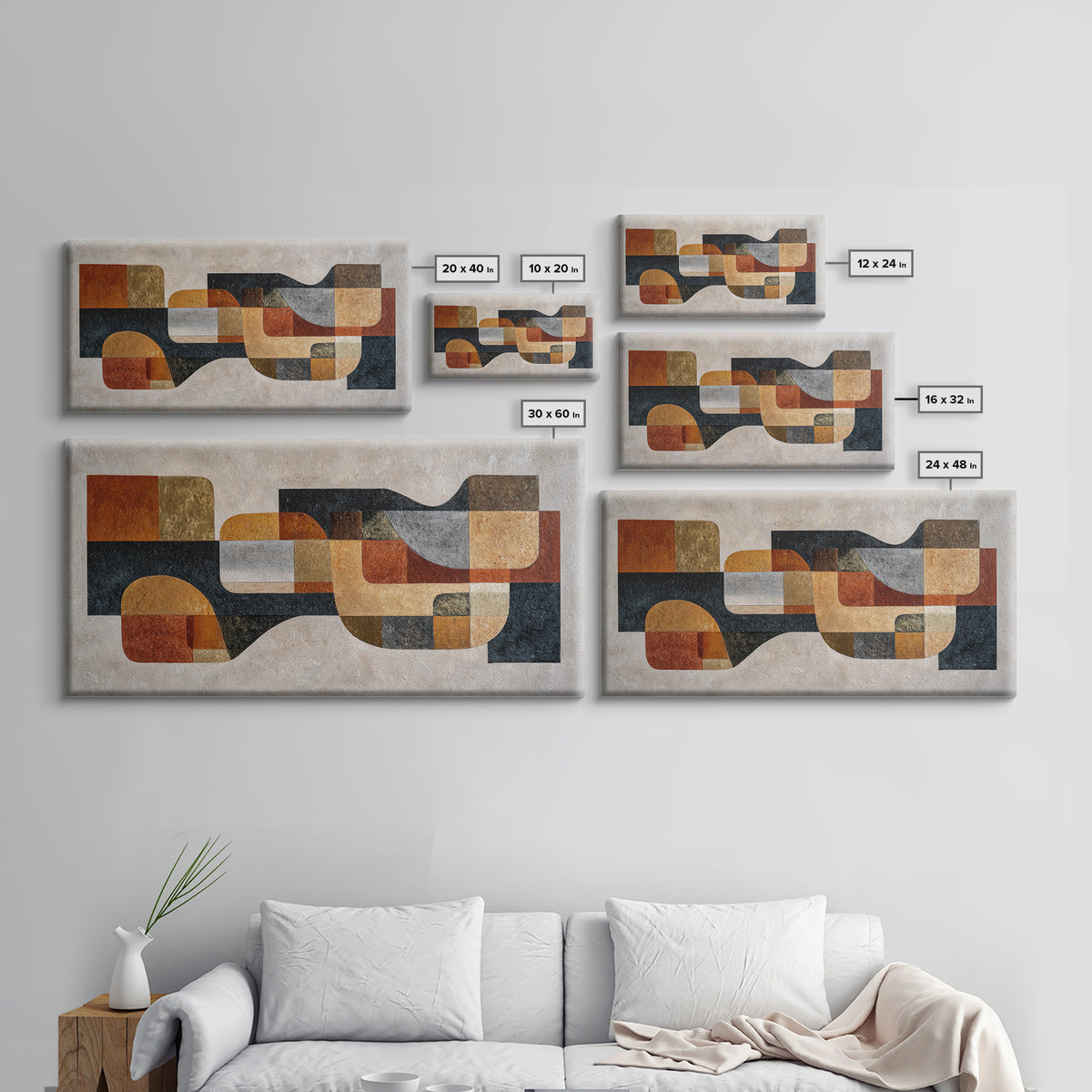 Mid Century Geometric Artwork Framed Canvas Print, Living Room Art, Living Room Decor, Fine Art, Living, Statement Artwork, LIR-2x1-100