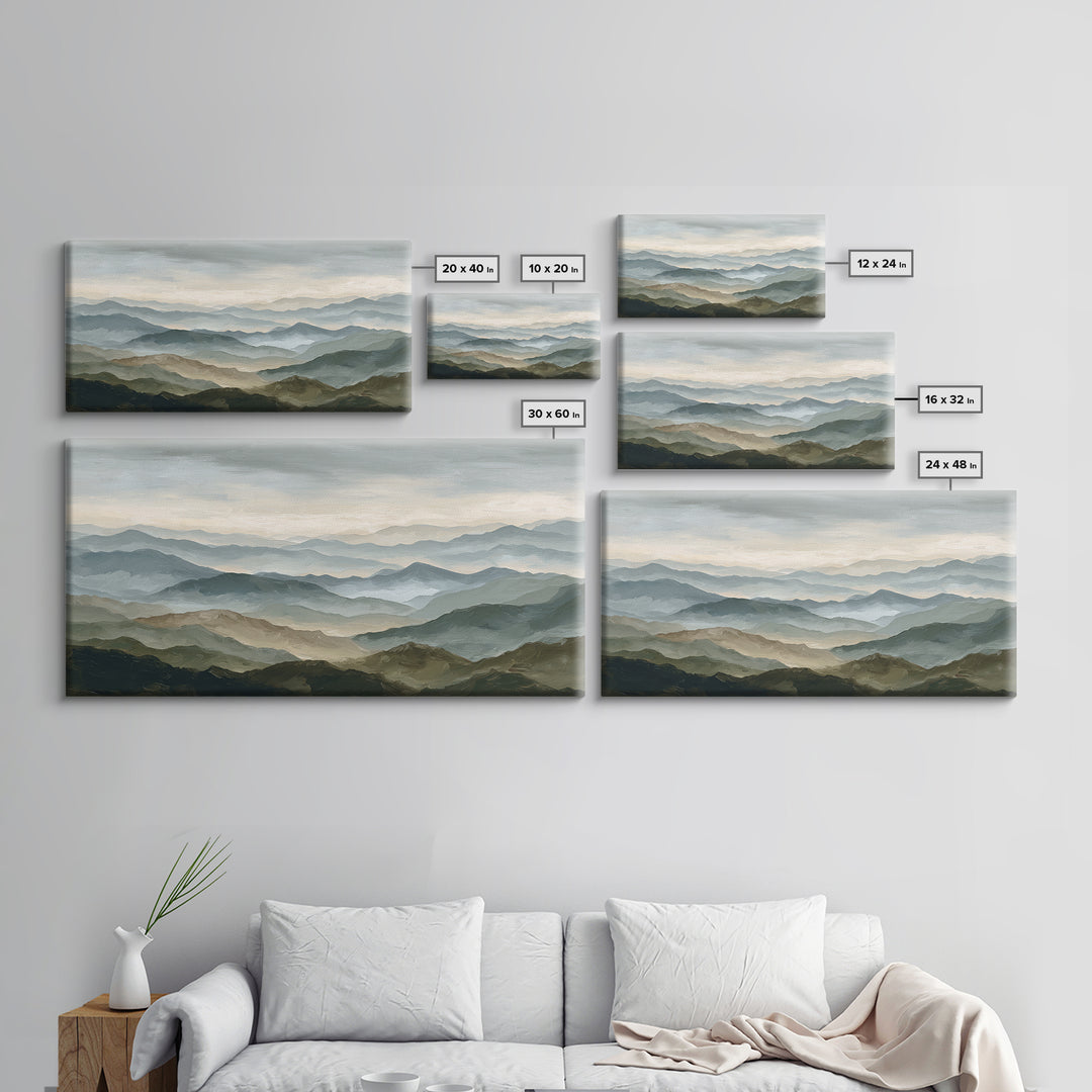 Classic Mountain Panorama for Cozy Interiors Framed Canvas Print, Living Room Art, Room Decor, Living Room Decor, Living, LIR-2x1-12