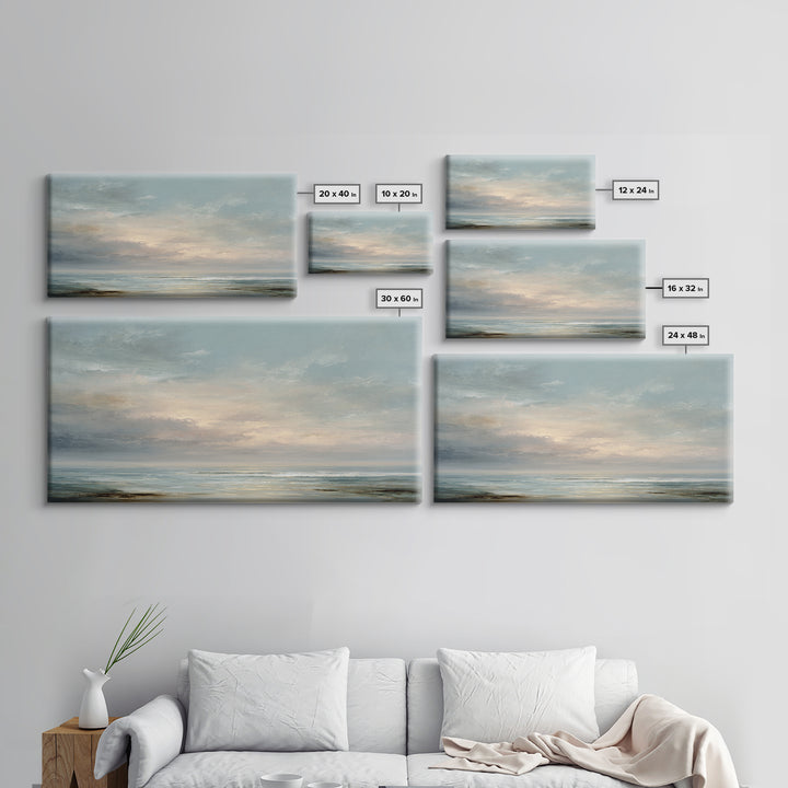Large Cloudscape with Gentle Movement Framed Canvas Print, Living Room Art, Living Room Decor, Watercolor Art, Living, LIR-2x1-15