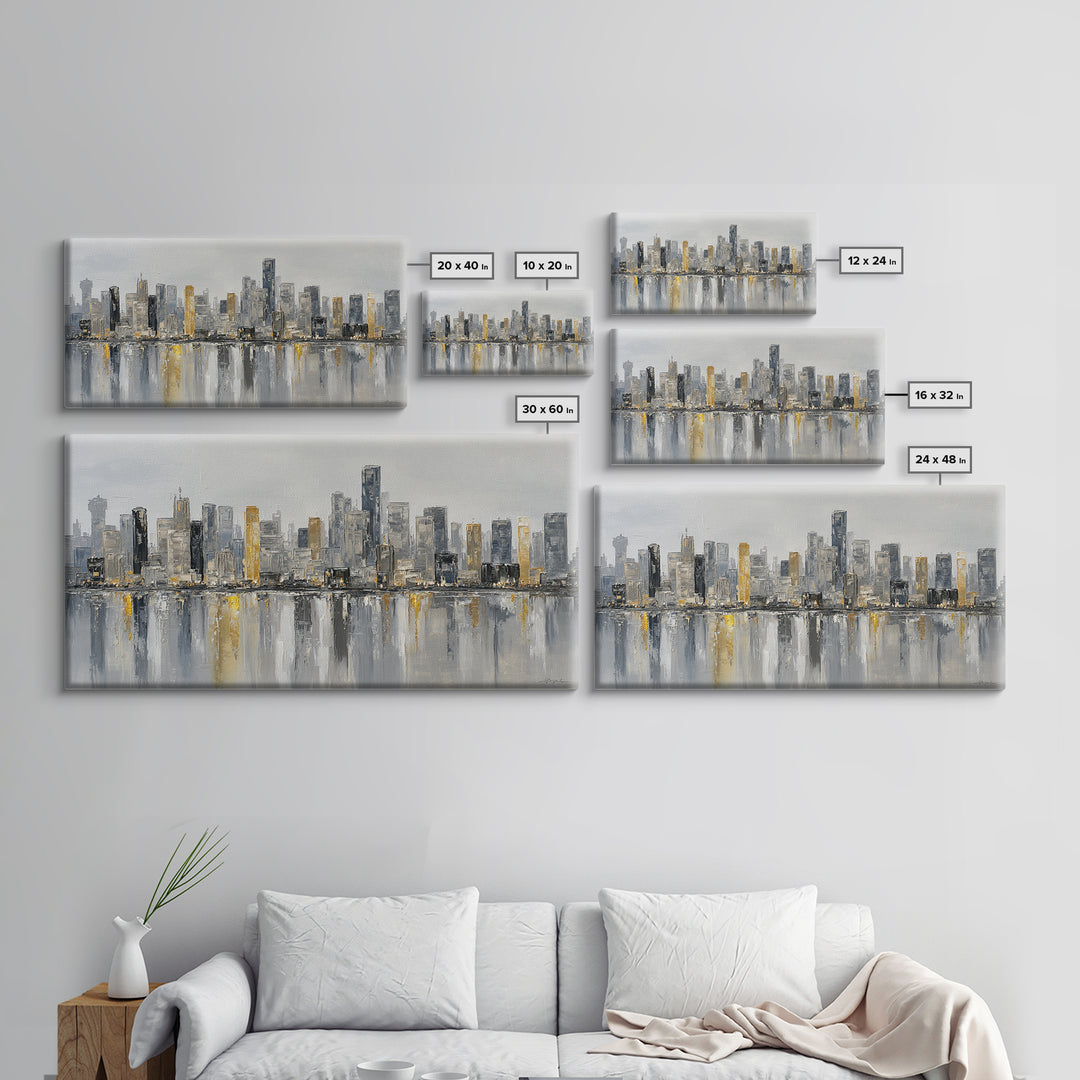 Modern City Skyline Framed Canvas Print, Living Room Art, Room Decor, Living Room Decor, Abstract Art, Living, Printable, LIR-2x1-18