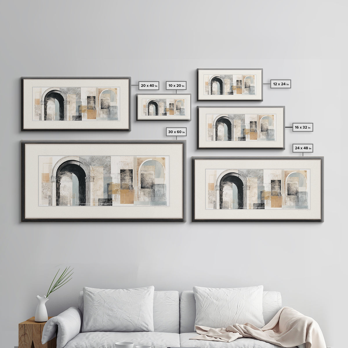 Black and White Architectural Arch Composition Framed Canvas Print, Living Room Art, Boho Decor, Living Room Decor, LIR-2x1-27