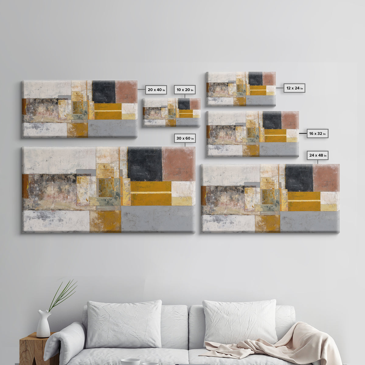Mid Century Geometric Artwork Framed Canvas Print, Living Room Art, Contemporary Art, Living Room Decor, Abstract Art, Living, LIR-2x1-28