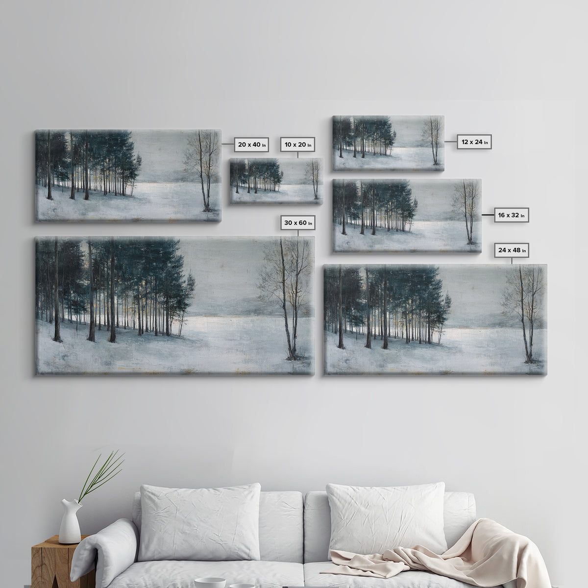 Minimal Scandinavian Forest Framed Canvas Print, Living Room Art, Painting, Living Room Decor, Fine Art, Living, Bedroom Decor, LIR-2x1-33