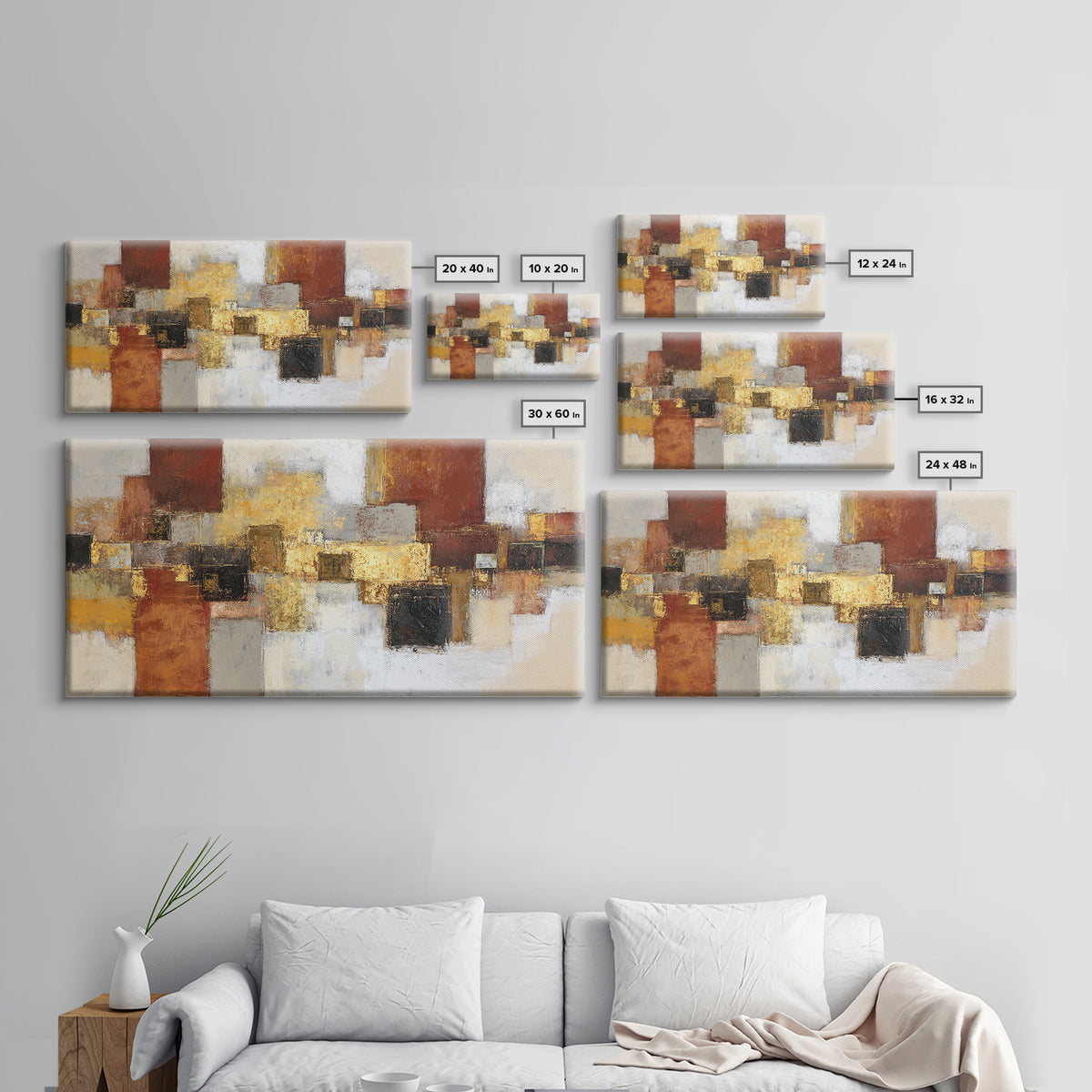 Gold Accented Abstract Brushwork Framed Canvas Print, Living Room Art, Living Room Decor, Abstract Art, Living, LIR-2x1-34
