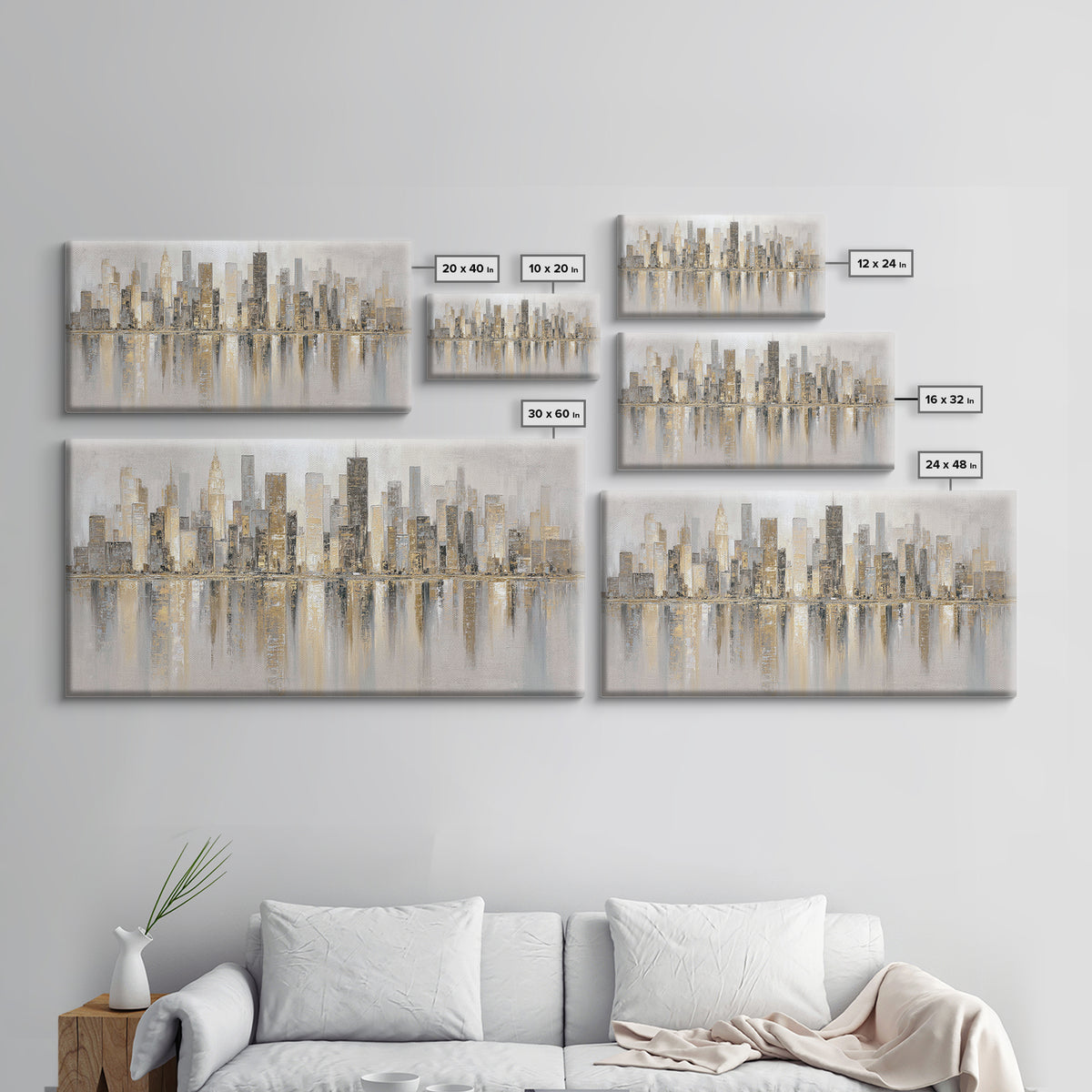 Modern City Skyline Framed Canvas Print, Living Room Art, Room Decor, Living Room Decor, Abstract Art, Living, Printable, LIR-2x1-42