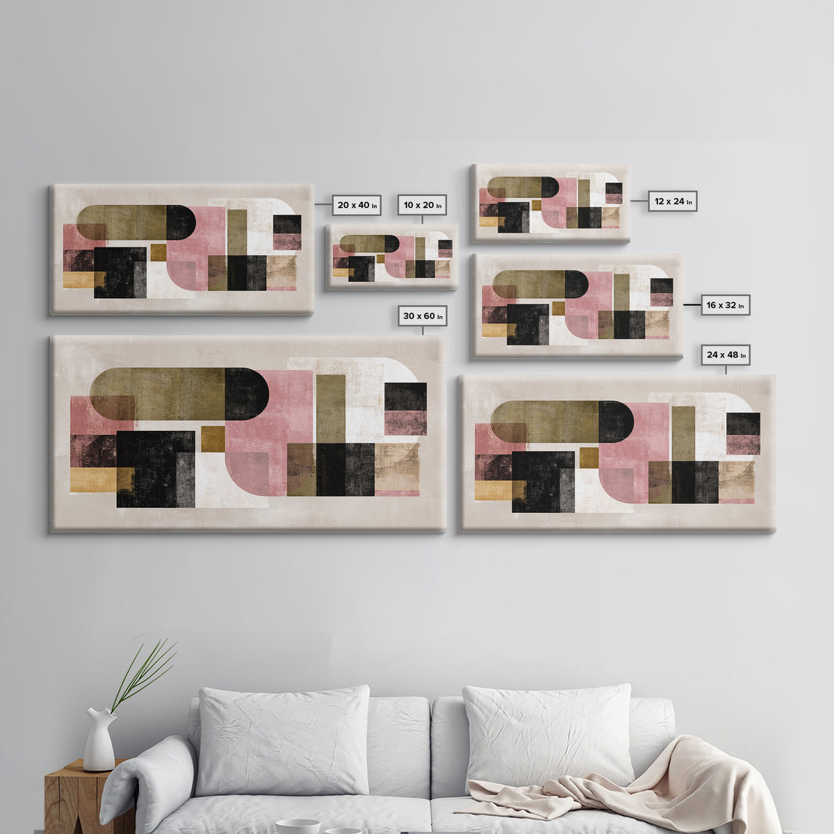 Mid Century Geometric Artwork Canvas Print, Living Room Art, Digital Prints, Living Room Decor, Abstract Art, Living, LIR-2x1-52