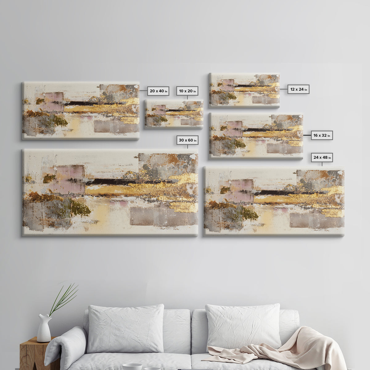 Gold Accented Abstract Brushwork Canvas Print, Living Room Art, Digital Prints, Living Room Decor, Abstract Art, Living, LIR-2x1-58
