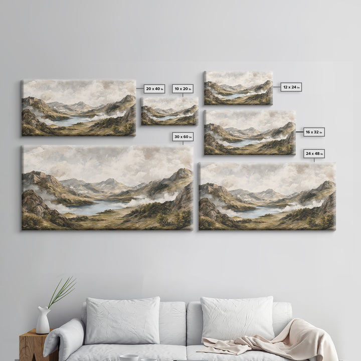 Classic Mountain Panorama for Cozy Interiors Framed Canvas Print, Living Room Art, Home, Living Room Decor, Fine Art, Living, LIR-2x1-60