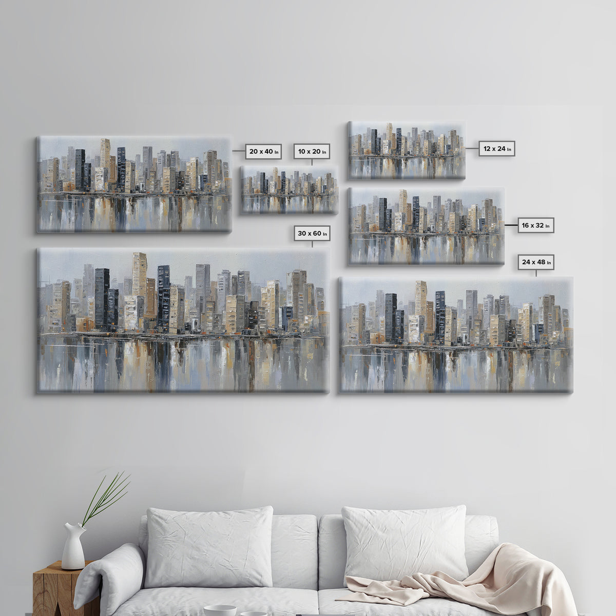 Modern City Skyline Canvas Print, Living Room Art, Home Decor, Living Room Decor, Abstract Art, Living, Large Wall Art, LIR-2x1-66
