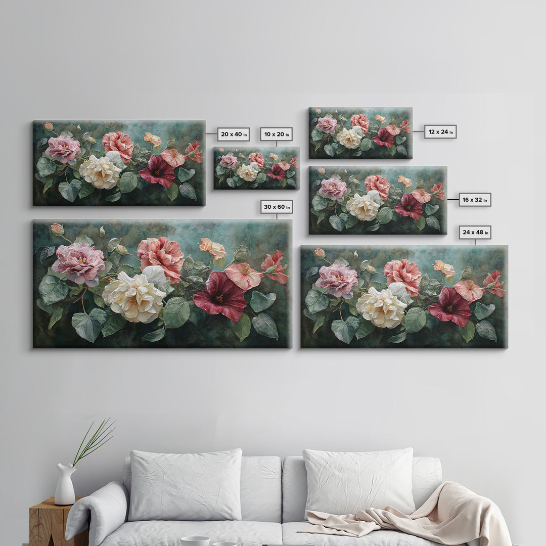 Botanical Vase Painting Canvas Print, Living Room Art, Printable, Living Room Decor, Oil Painting, Living, Printable Art, LIR-2x1-70