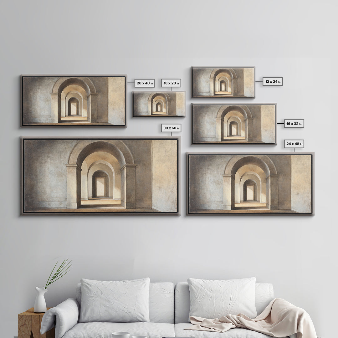Black and White Architectural Arch Composition Framed Canvas Print, Living Room Art, Room Decor, Living Room Decor, Living, LIR-2x1-75