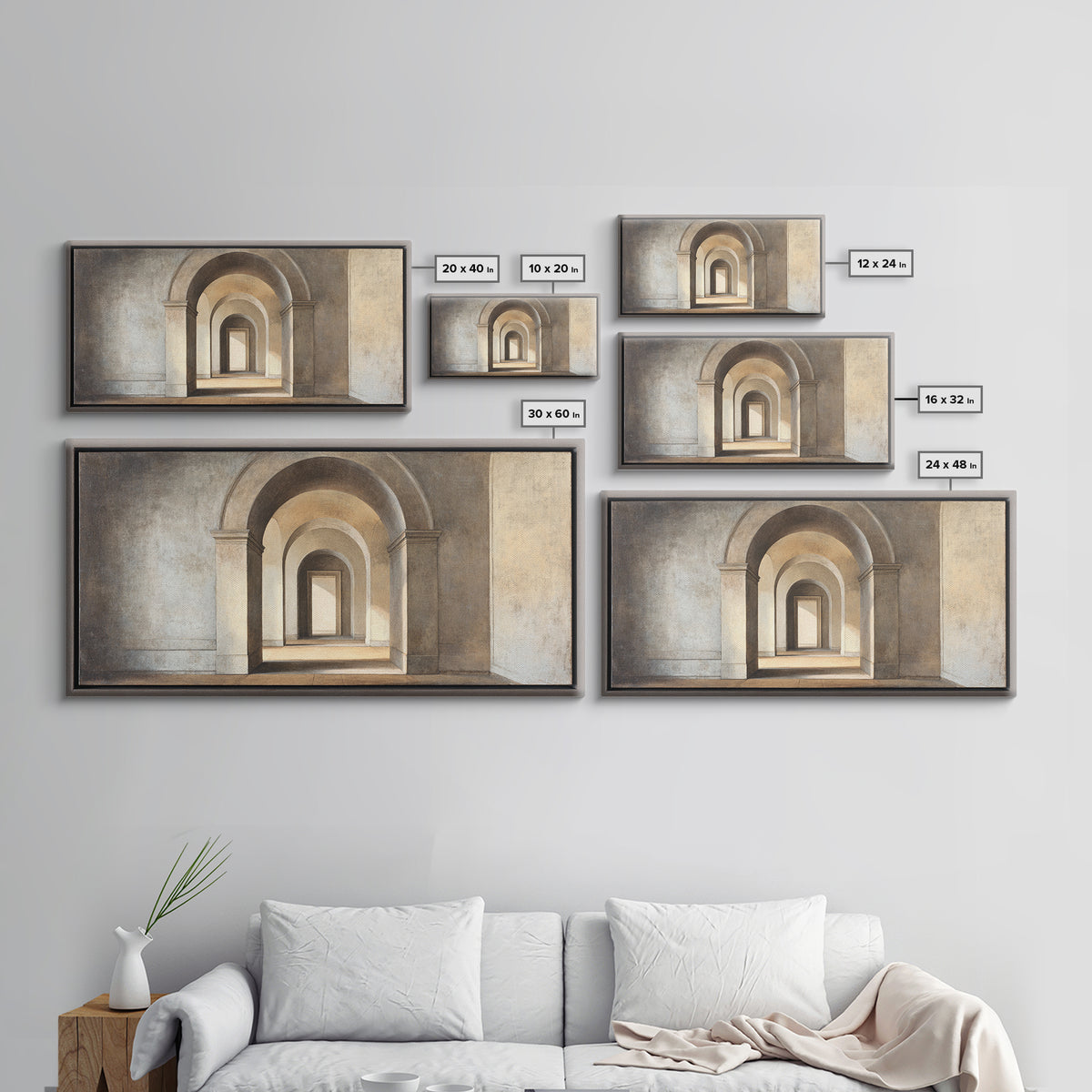 Black and White Architectural Arch Composition Framed Canvas Print, Living Room Art, Room Decor, Living Room Decor, Living, LIR-2x1-75