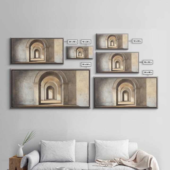 Black and White Architectural Arch Composition Framed Canvas Print, Living Room Art, Room Decor, Living Room Decor, Living, LIR-2x1-75