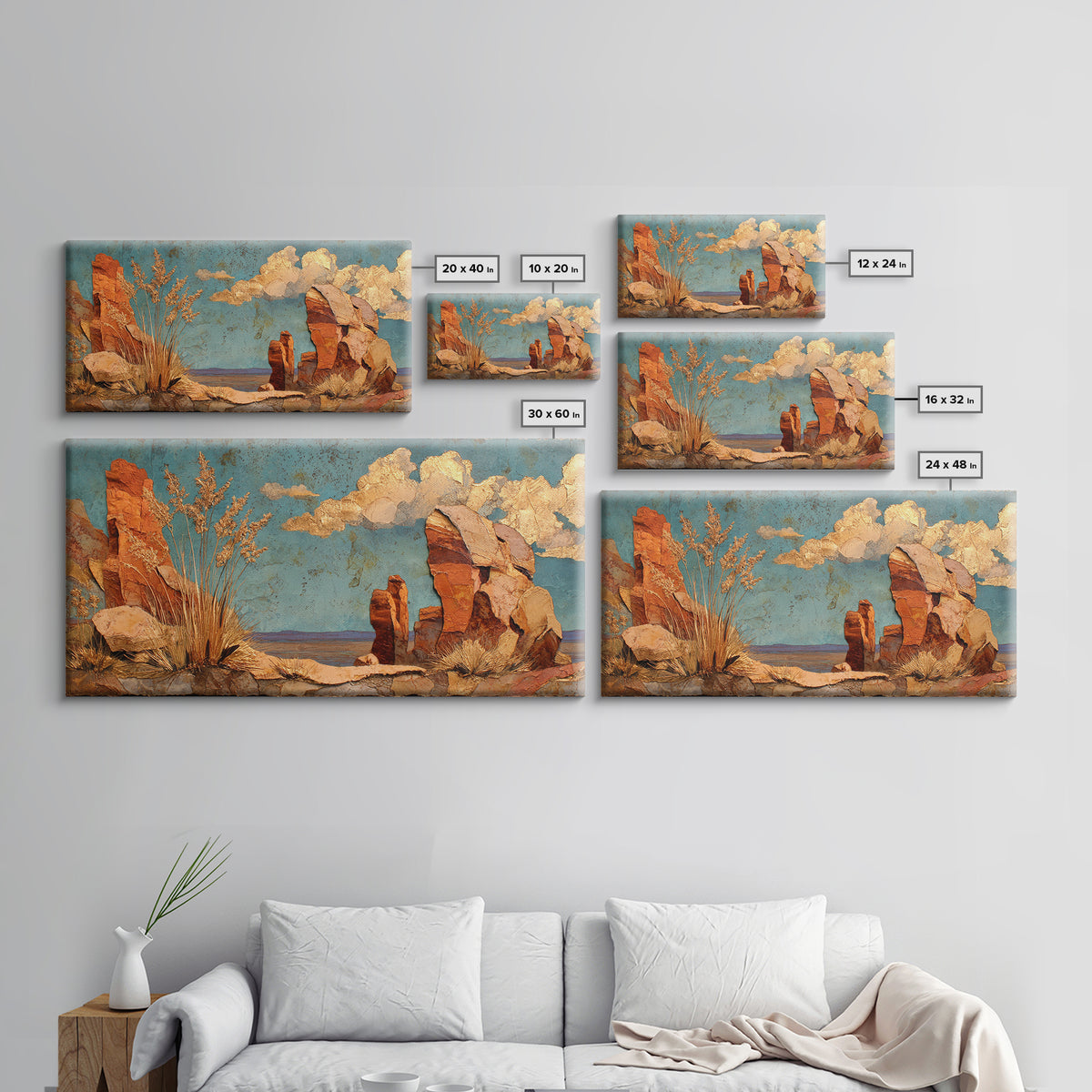Earthy Desert Landscape Framed Canvas Print, Living Room Art, Apartment Decor, Living Room Decor, Oil Painting, Living, LIR-2x1-80