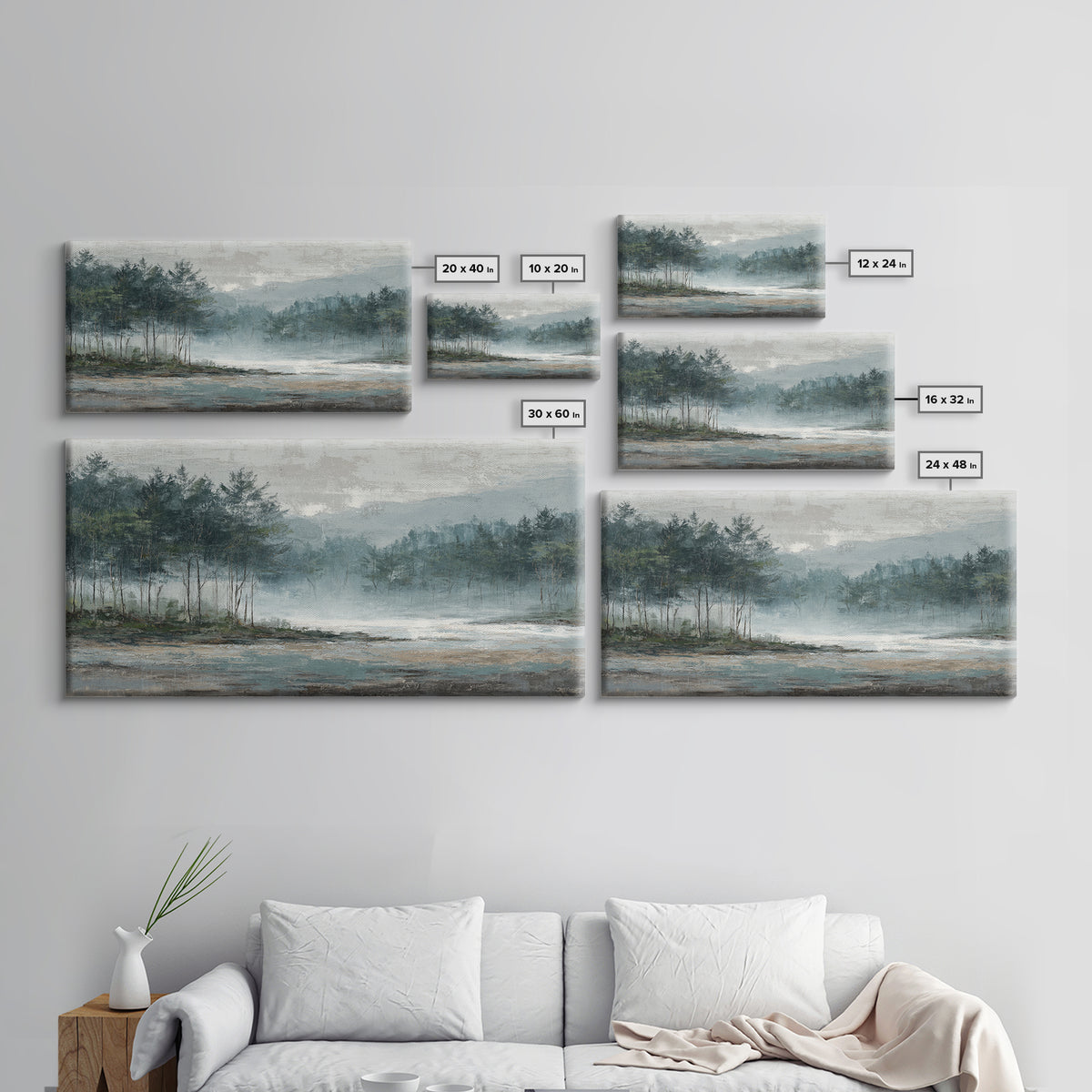 Minimal Scandinavian Forest Framed Canvas Print, Living Room Art, Painting, Living Room Decor, Fine Art, Living, Bedroom Decor, LIR-2x1-9