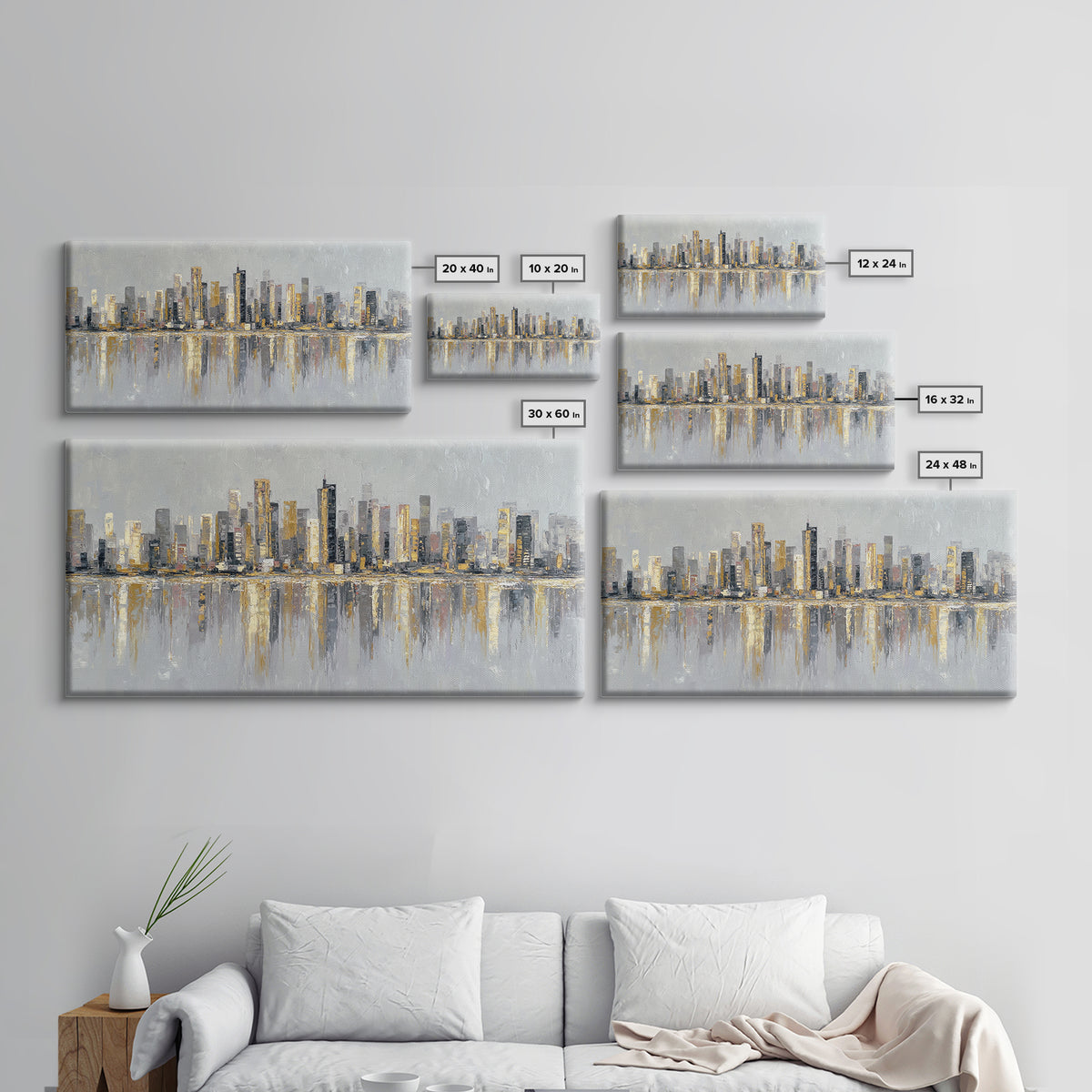 Modern City Skyline Framed Canvas Print, Living Room Art, Home, Living Room Decor, Living, Pet Portraits, Printable Art, LIR-2x1-90