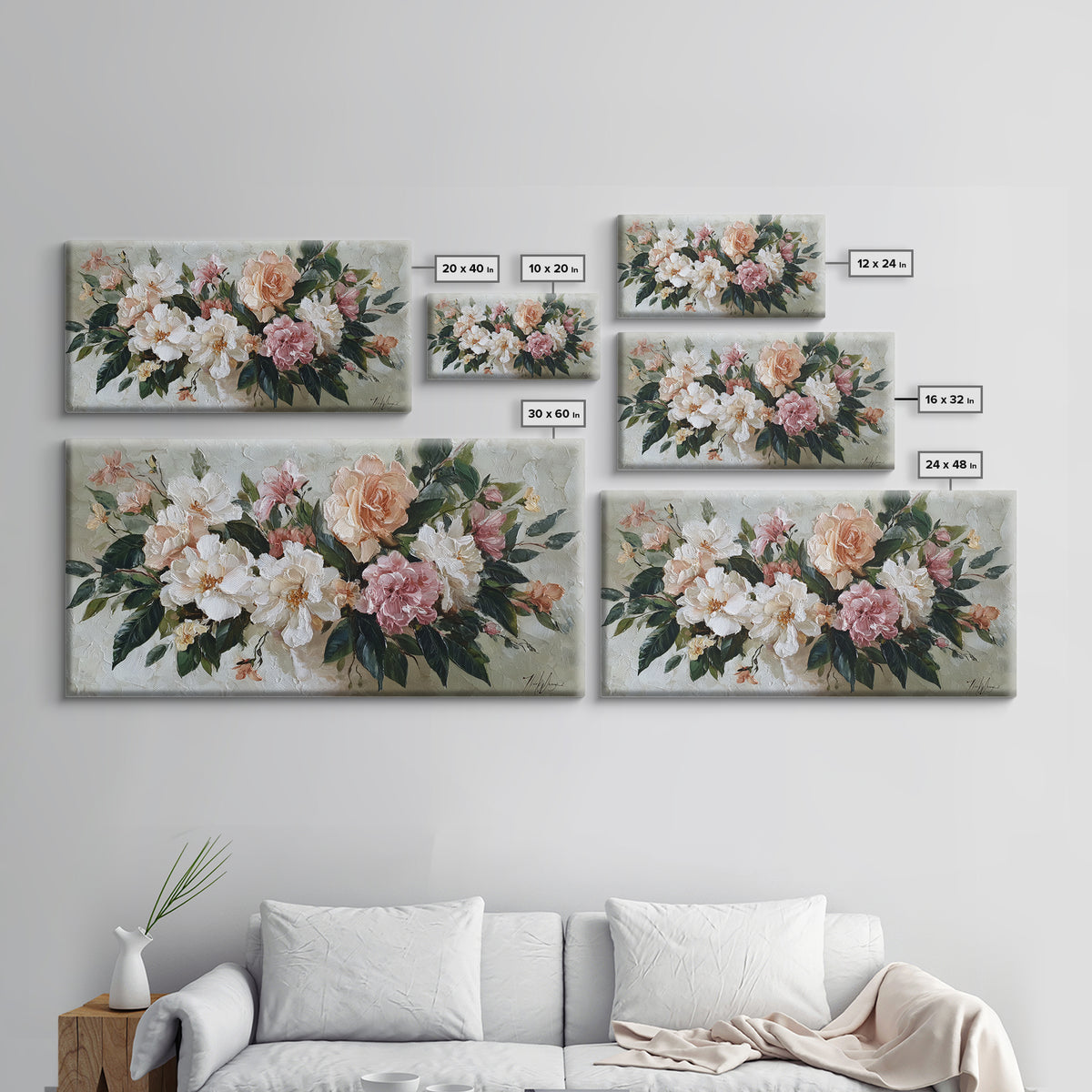 Botanical Vase Painting Canvas Print, Living Room Art, Printable, Living Room Decor, Oil Painting, Living, Printable Art, LIR-2x1-94