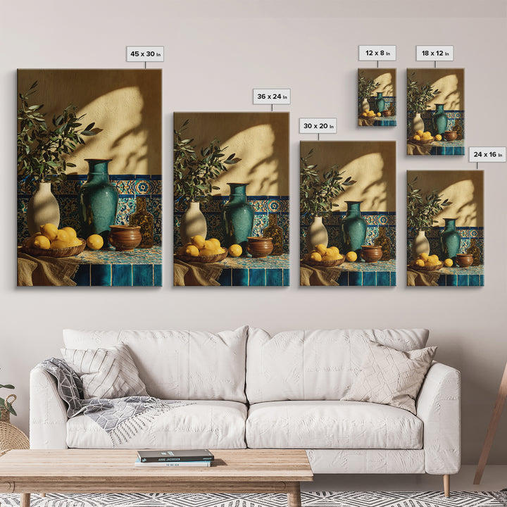 Warm Mediterranean Lemon Still Life Framed Canvas Print, Living Room Art, Living Room Decor, Abstract Art, Living, LIR-2x3-26