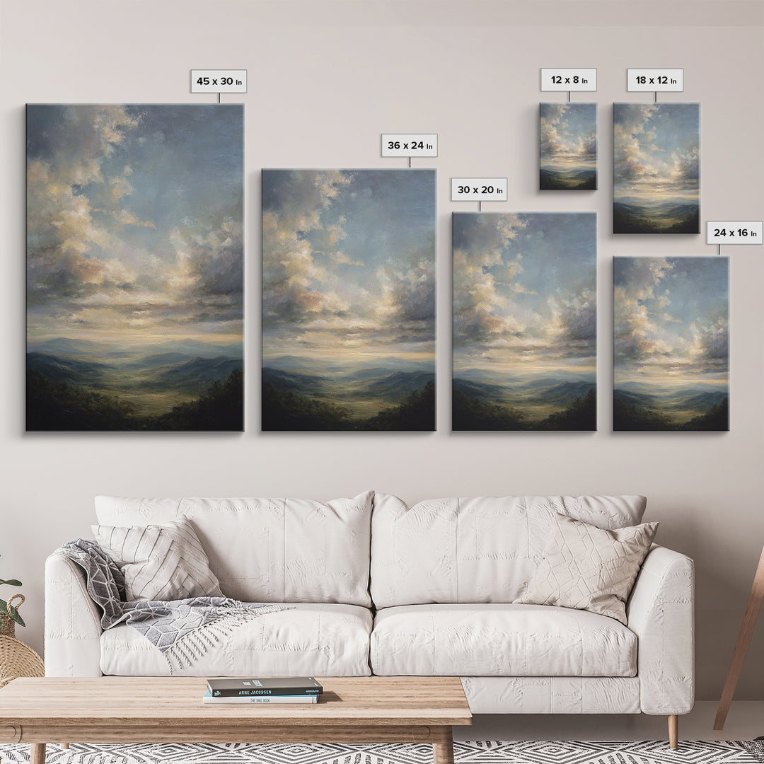 Large Cloudscape with Gentle Movement Framed Canvas Print, Living Room Art, Room Decor, Living Room Decor, Fine Art, Living, LIR-2x3-3