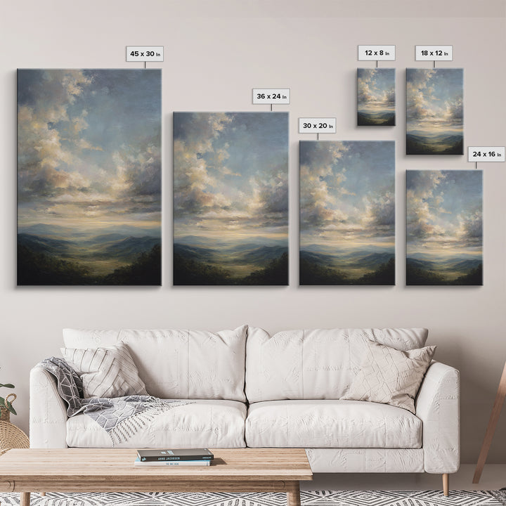 Large Cloudscape with Gentle Movement Framed Canvas Print, Living Room Art, Room Decor, Living Room Decor, Fine Art, Living, LIR-2x3-3